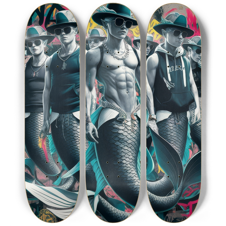 3 Skateboard Series Art - Macho Mermen