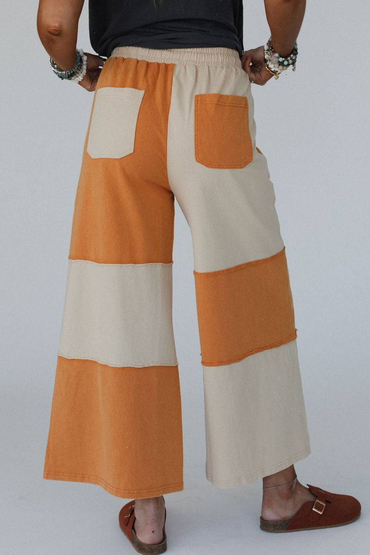 Women’s Russet Orange Colorblock Wide-Leg Cropped Pants
