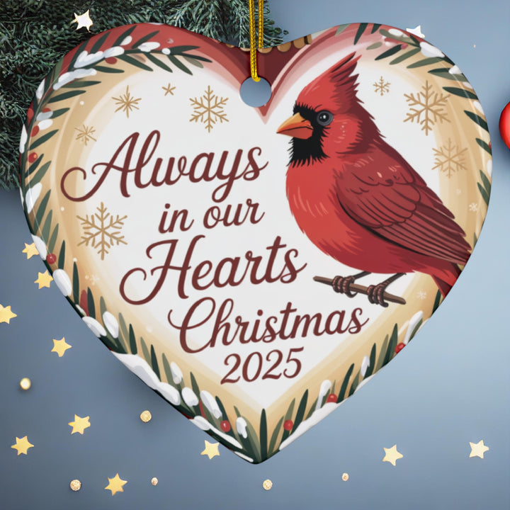Always In Our Heart 2025 – Heart-Shaped Ceramic Memorial Ornament & Holiday Keepsake