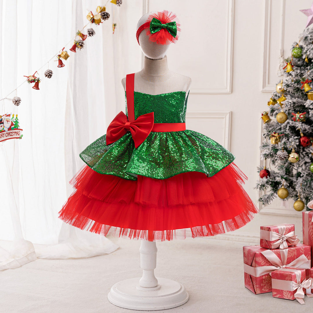 Girls’ Christmas Holiday Outfit with Matching Headwear