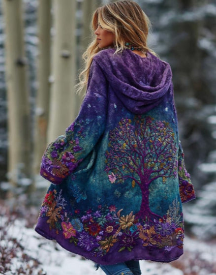 Tree of Life Hooded Long-Sleeve Cardigan