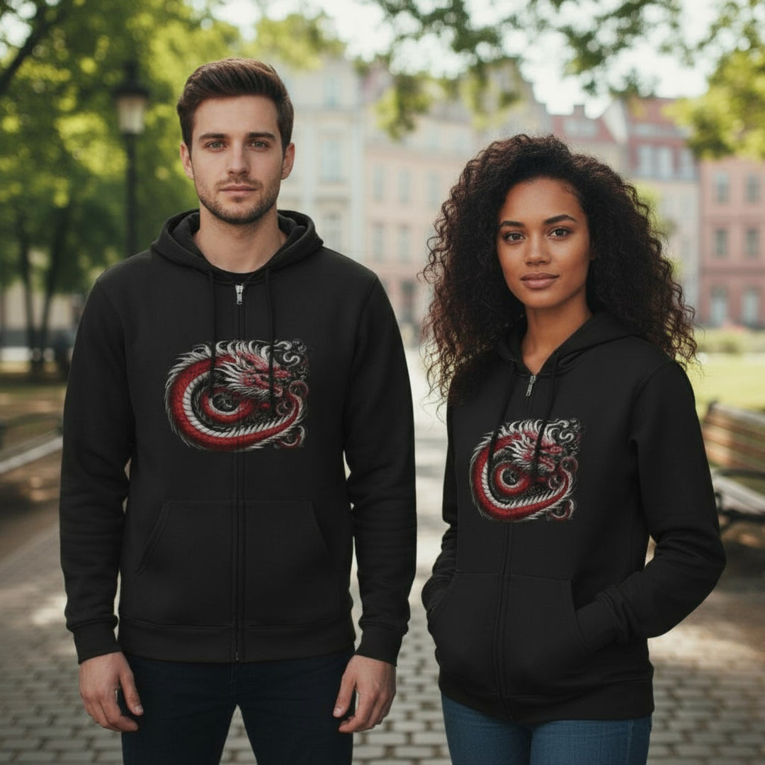 Unisex Heavy Blend™ Full Zip Hooded Sweatshirt - Chinese Red Dragon