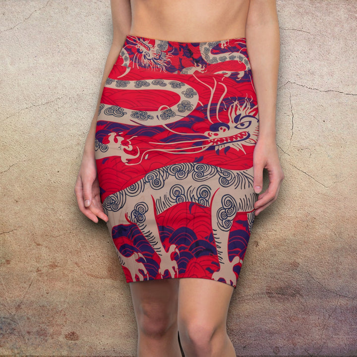 Women's Pencil Skirt - Chinese Dragon