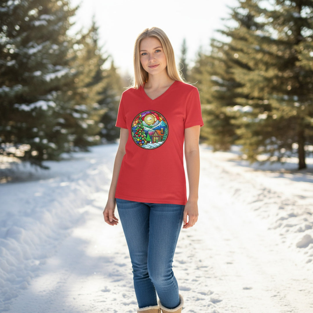 Unisex Jersey Short Sleeve V-Neck Tee - Christmas Home