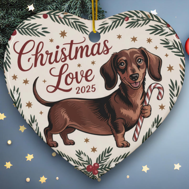 Dachshund Love Christmas Ceramic Ornament – Cute Holiday Keepsake Gift