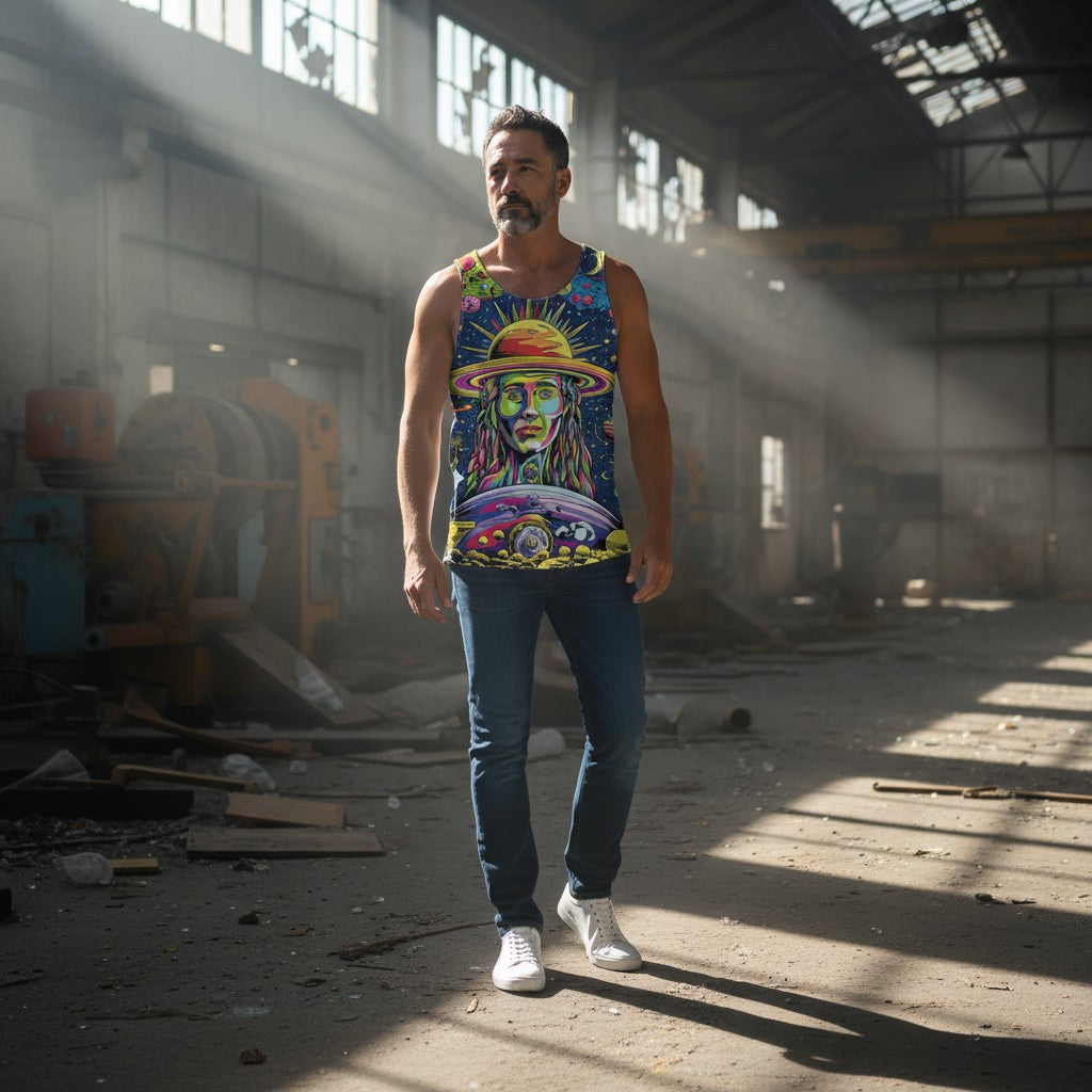 Cosmic Journey Unisex Tank Top - Vibrant Galaxy Graphic Tee