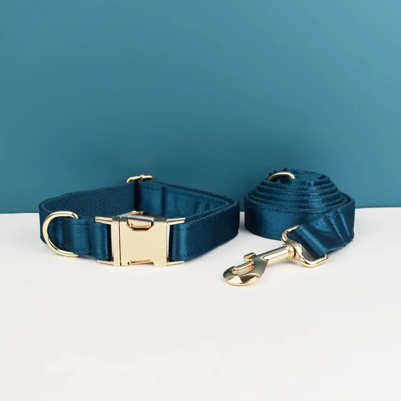 Blue Green Satin Personalized Dog Harness & Leash Set