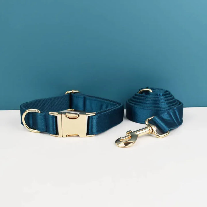 Blue Green Satin Personalized Dog Harness & Leash Set
