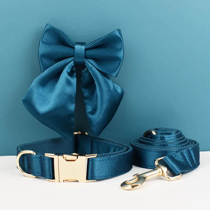Blue Green Satin Personalized Dog Harness & Leash Set