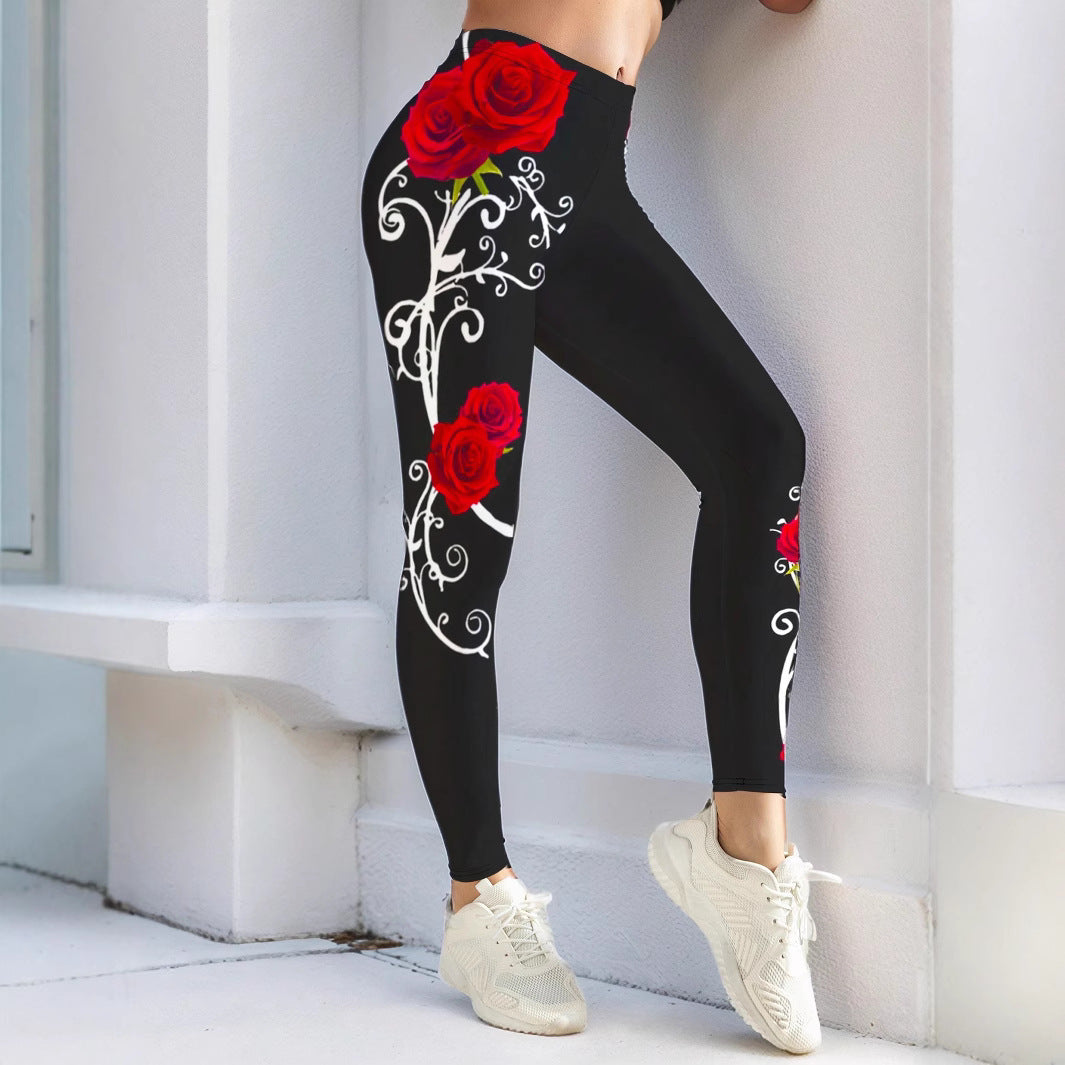 Women's Rose Print Leggings | Casual Floral Leggings
