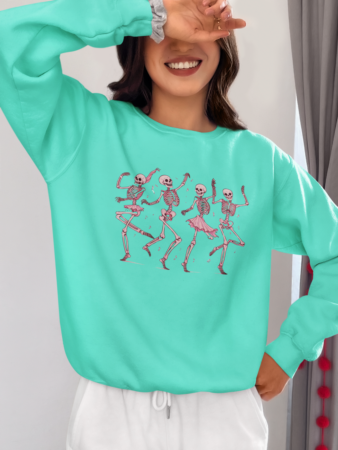 Unisex Lightweight Crewneck Sweatshirt - Dancing Skeletons