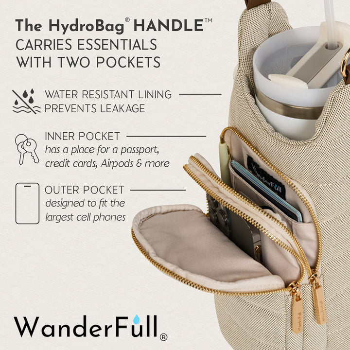 HydroBag® HANDLE®- Gold Shiny with Vegan Leather Trimmed Solid Strap