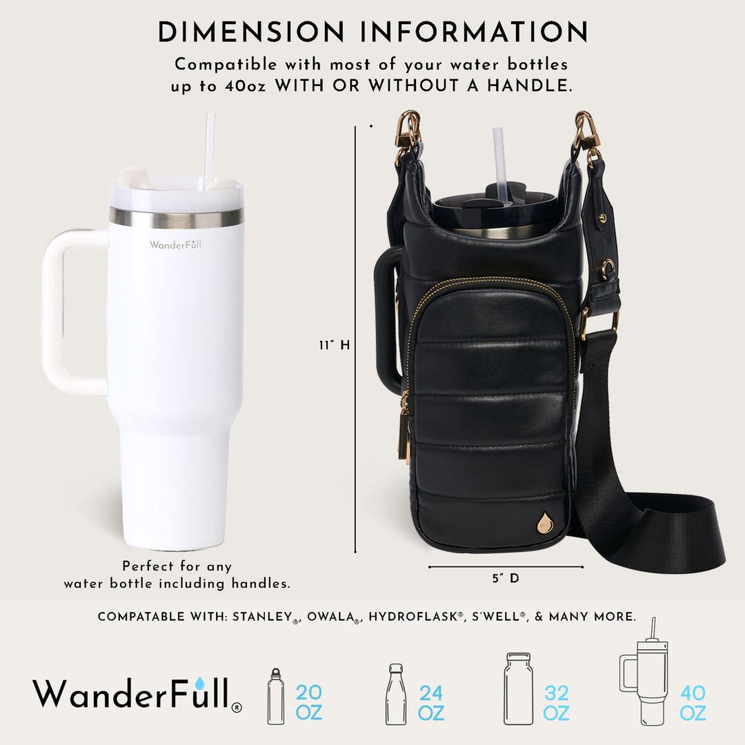 HydroBag® Handle Black Vegan Leather | Tumbler Crossbody Bag