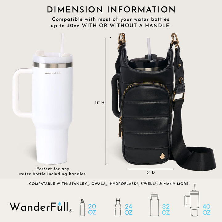 HydroBag® Handle Black Vegan Leather | Tumbler Crossbody Bag