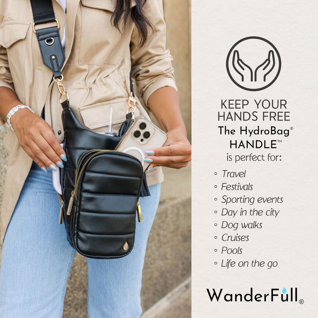HydroBag® Handle Black Vegan Leather | Tumbler Crossbody Bag
