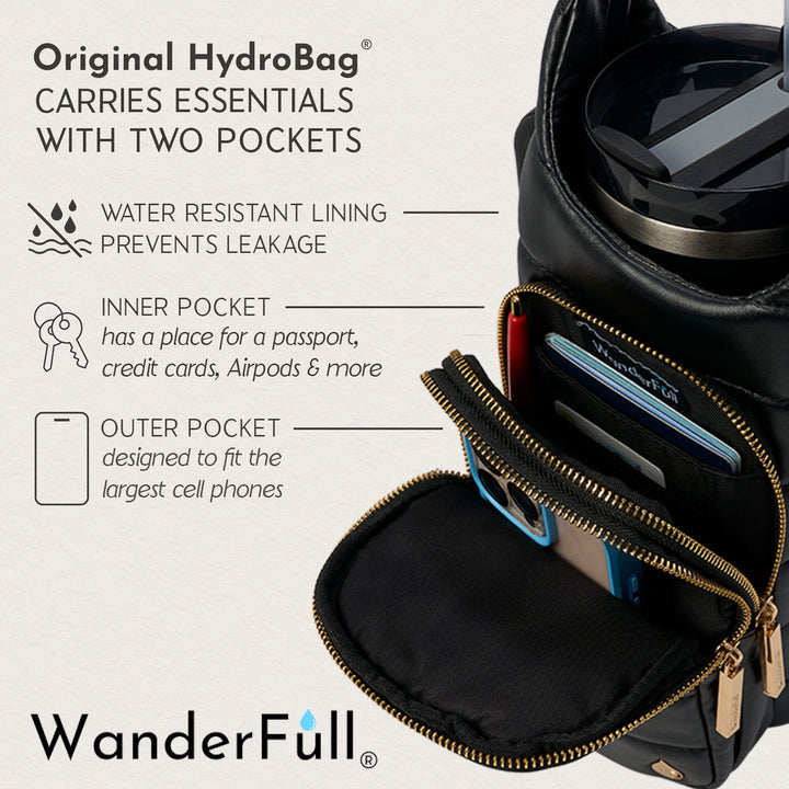 HydroBag® Handle Black Vegan Leather | Tumbler Crossbody Bag