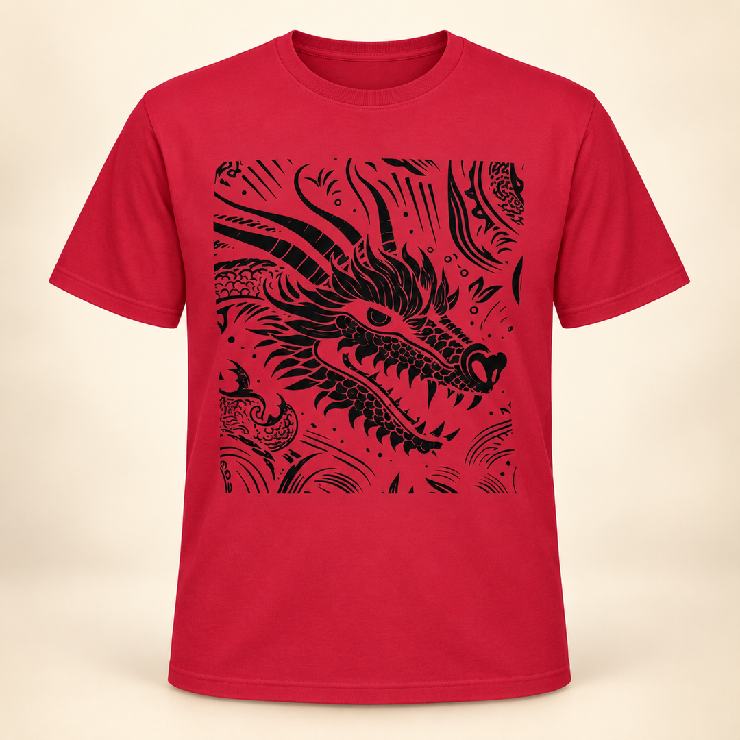 Unisex Moisture Wicking Tee - Dragon Black and White