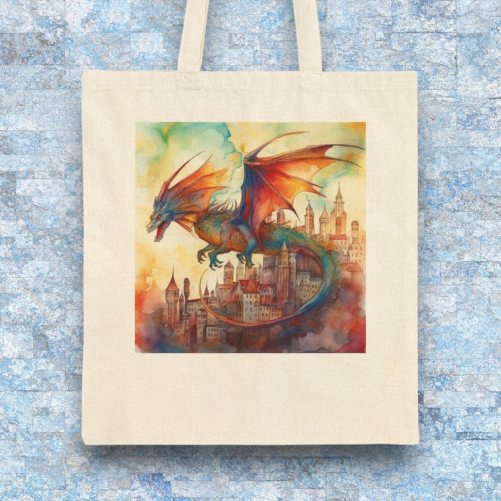 Cotton Canvas Tote Bag - Dragon Over City
