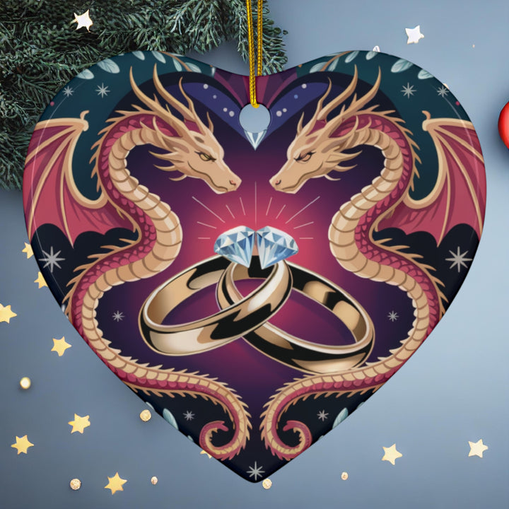 Dragon Wedding Rings Ceramic Ornament