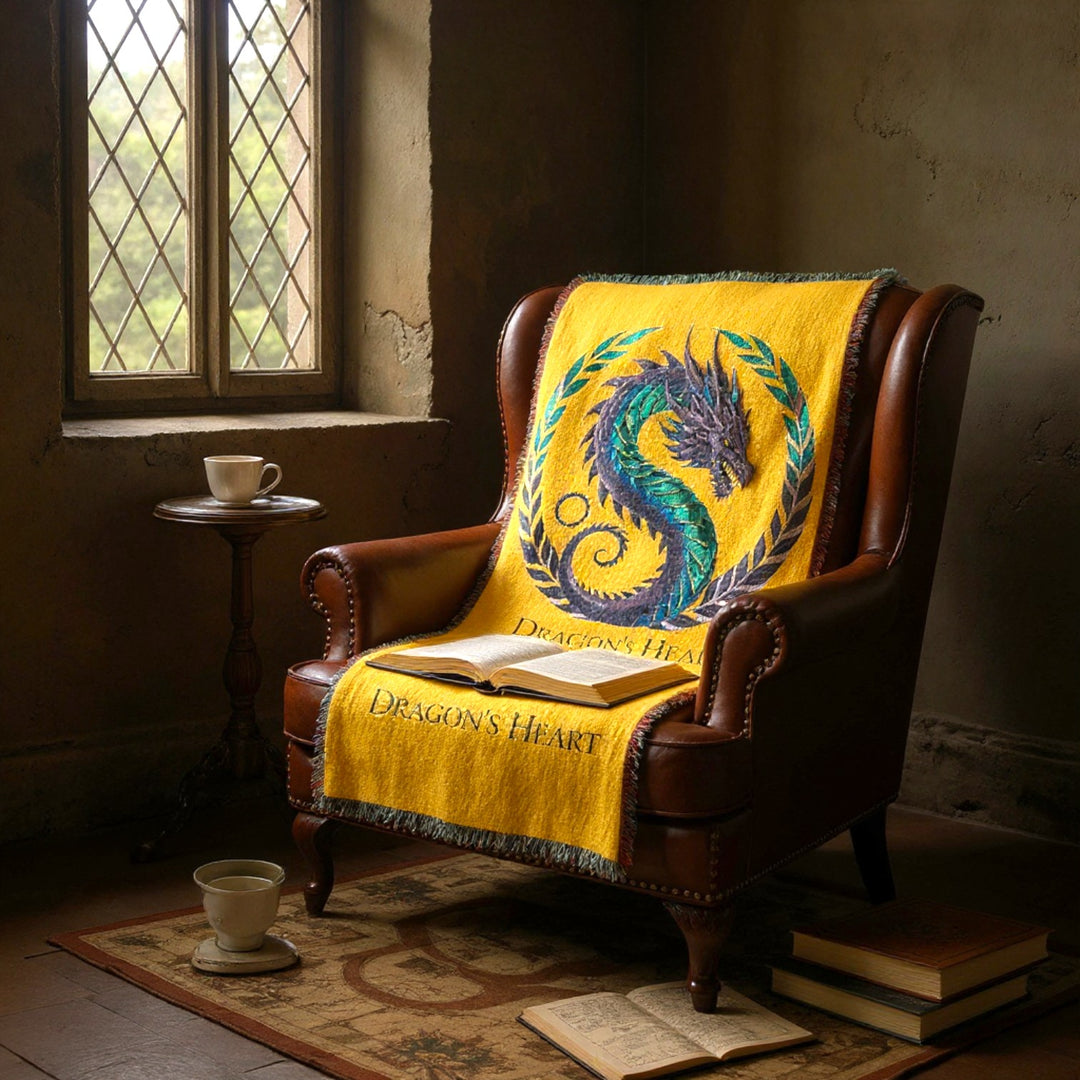 Dragon Heart Woven Blanket – Cozy Throw, Unique Wall Tapestry & Gift for Fantasy Lovers