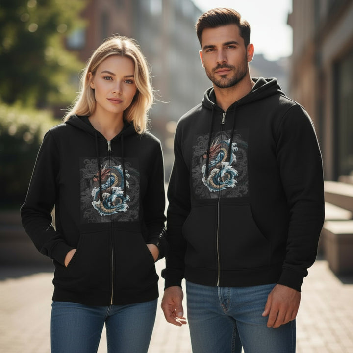 Dragon Wave Zip Hoodie - Unisex Heavy Blend Zip Up
