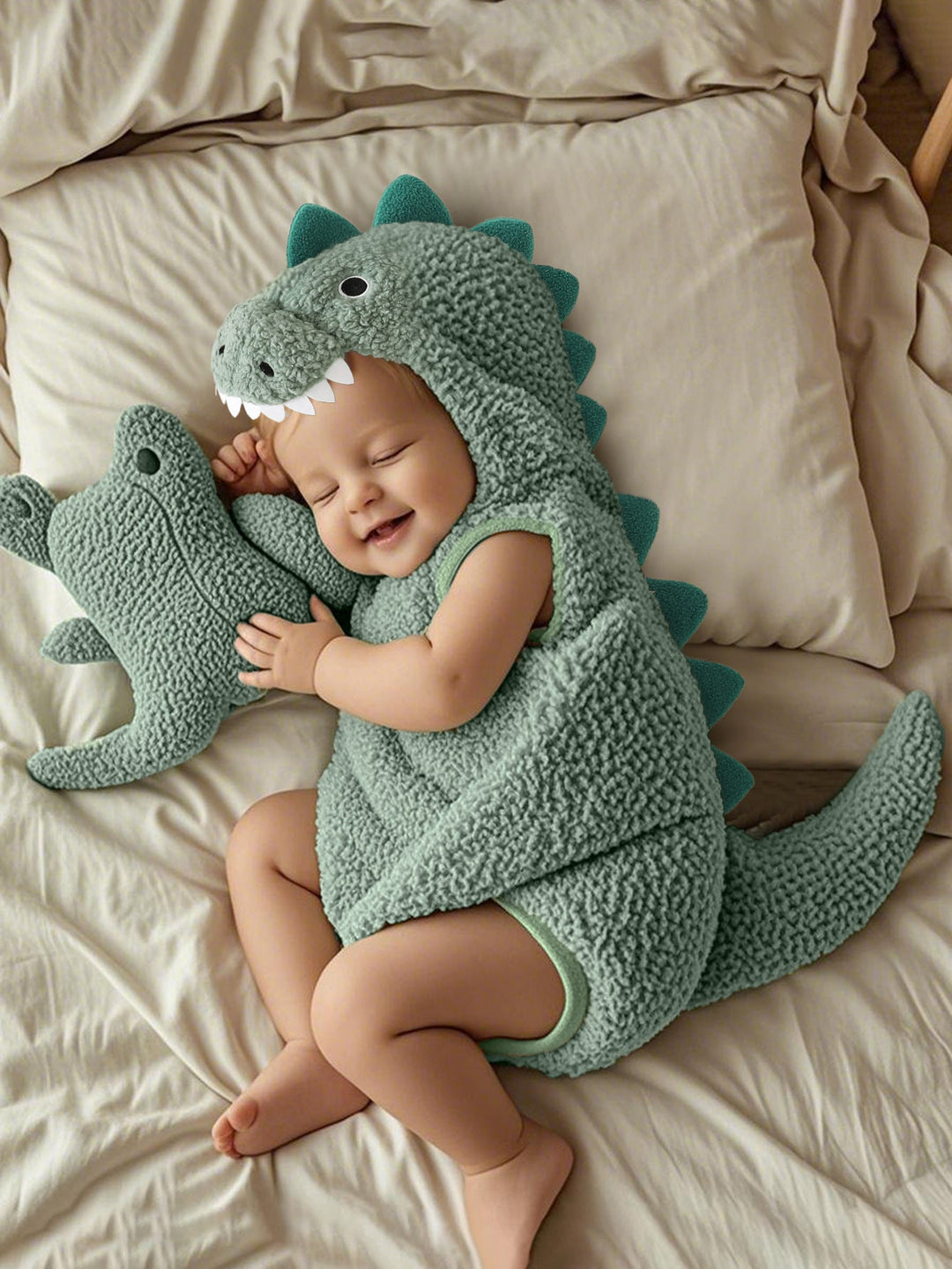 Multi-colored Fleece Romper In A Little Dinosaur Design