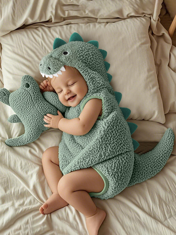 Multi-colored Fleece Romper In A Little Dinosaur Design