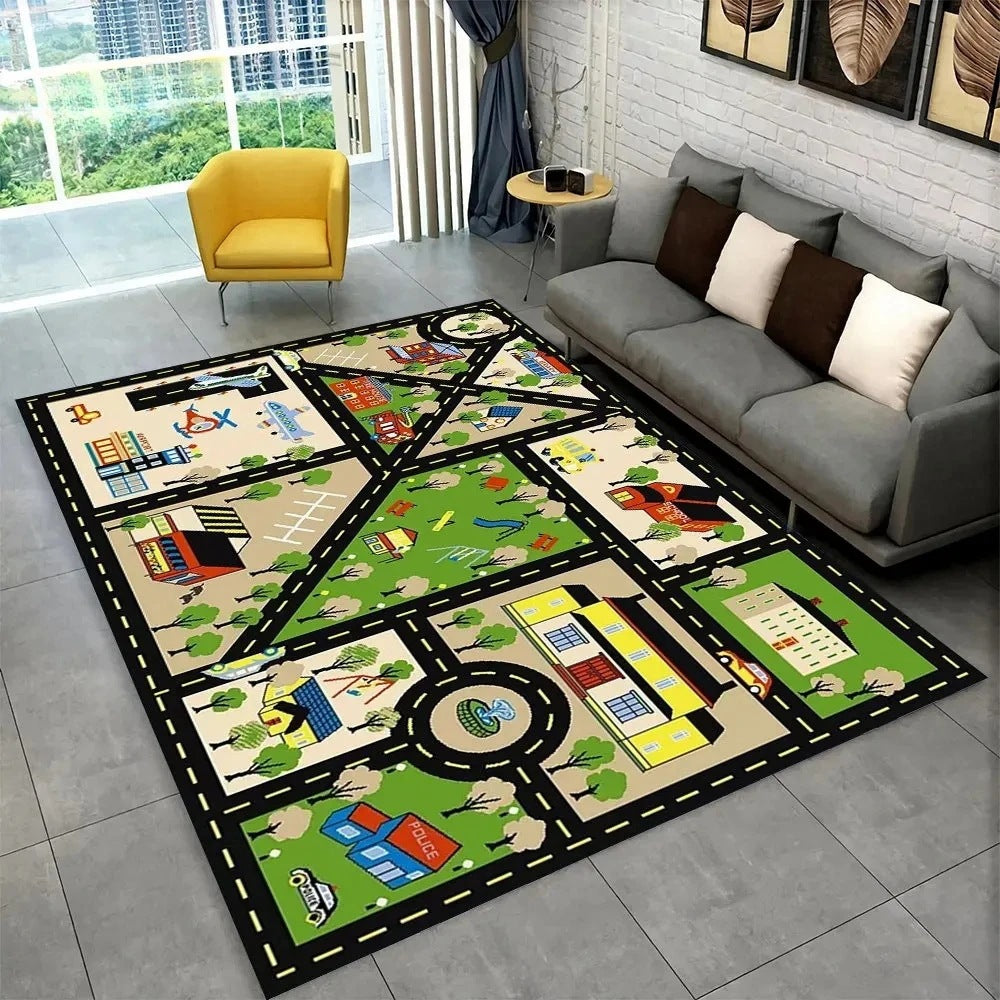 Kids’ Racing Track Flannel Playroom Rug