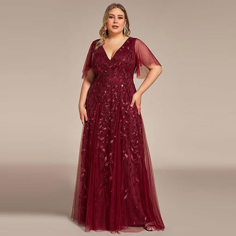 Plus-Size Sequin Fishtail Dress – Red Christmas Party Gown