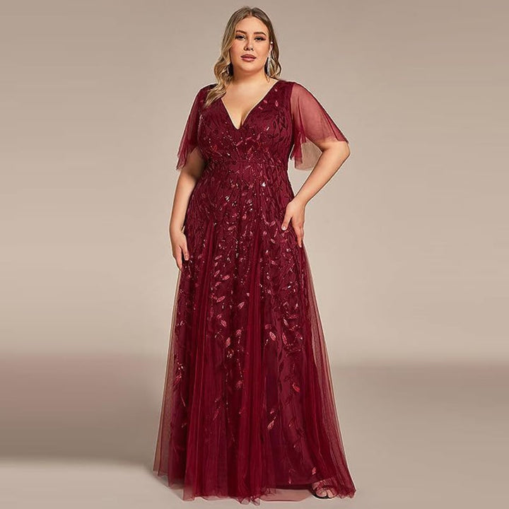 Plus-Size Sequin Fishtail Dress – Red Christmas Party Gown