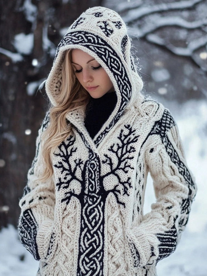 Women’s Long Loose-Fit Round-Neck Knitted Cardigan