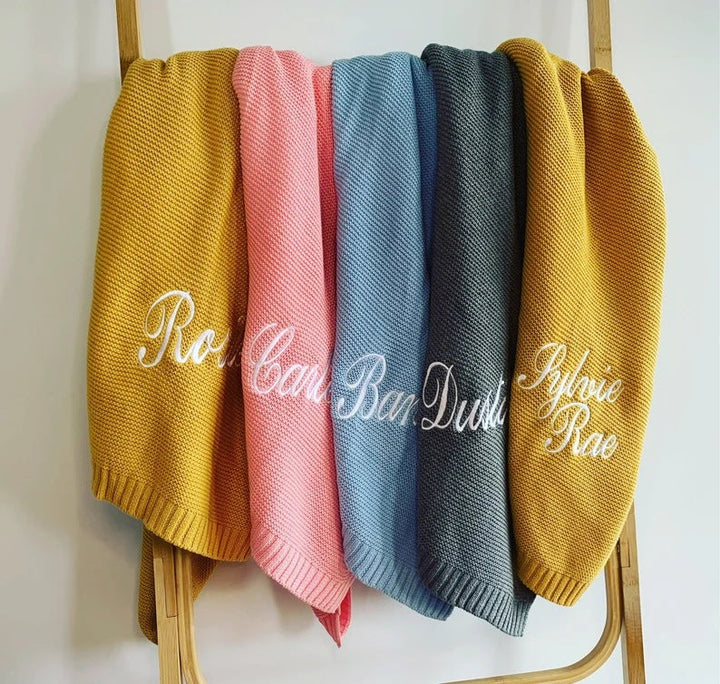 Personalized Knitted Baby Stroller Blanket with Name