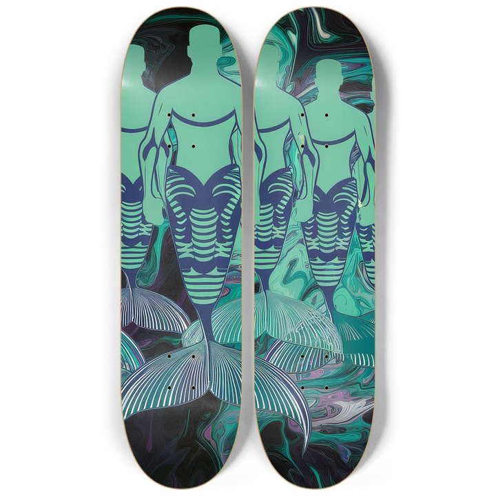 2 Skateboard Series Art - Green Mermen