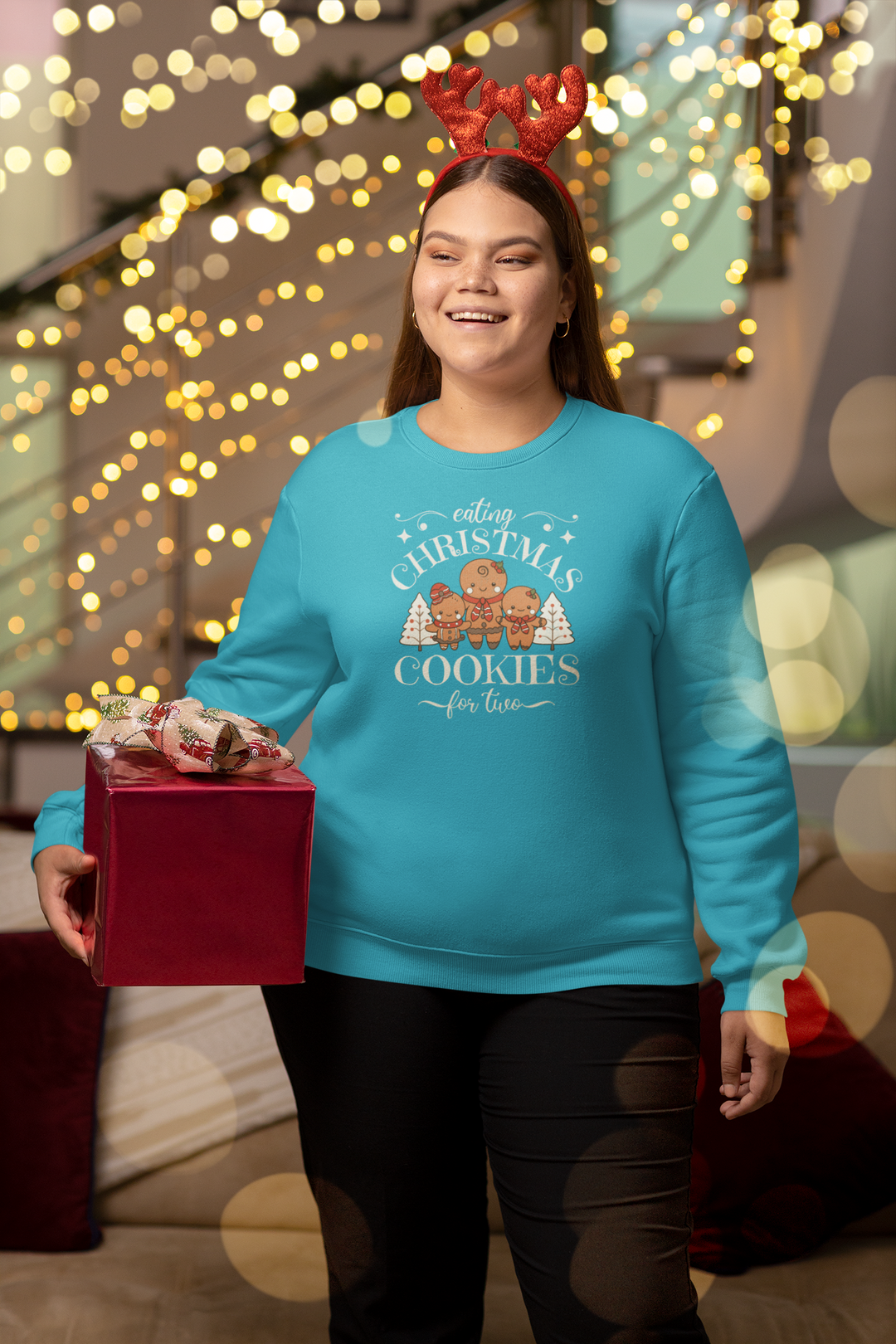 Garment-dyed Long Sleeve T-Shirt - Eating Christmas Cookies For Two