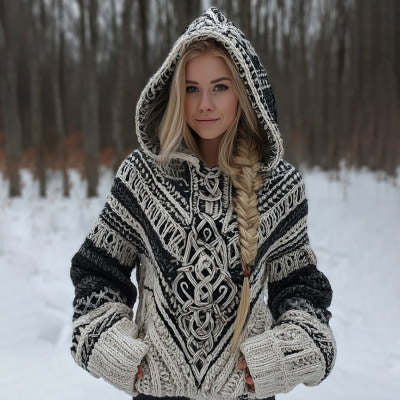 Women’s Long Loose-Fit Round-Neck Knitted Cardigan