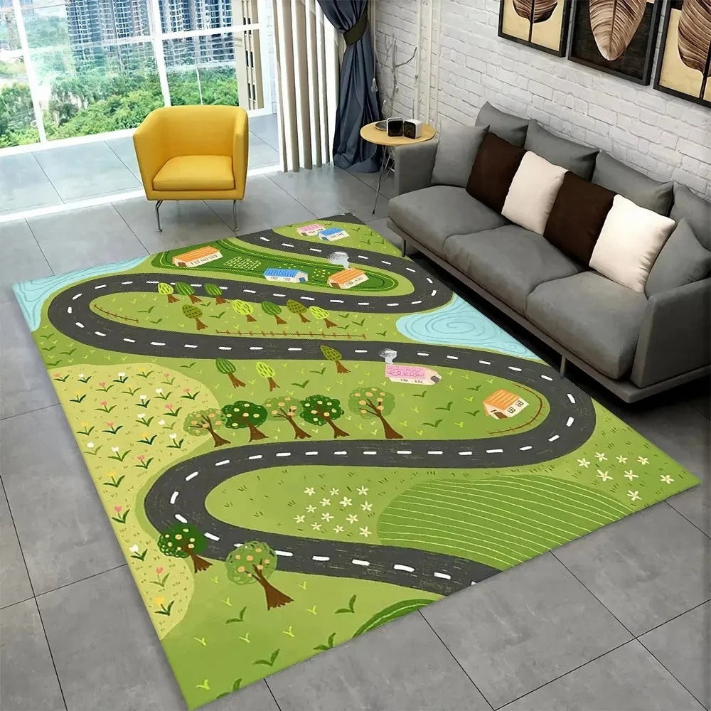 Kids’ Racing Track Flannel Playroom Rug