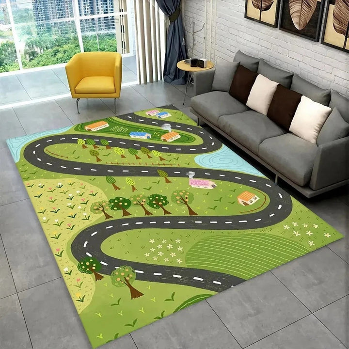 Kids’ Racing Track Flannel Playroom Rug