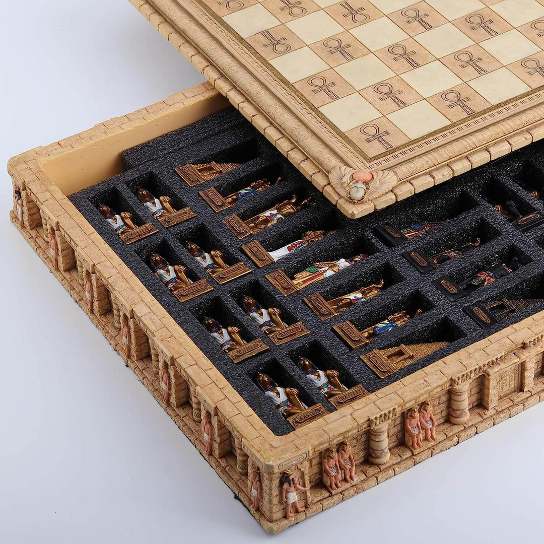 Egyptian gods Chess Set with Ankh Storage Board
