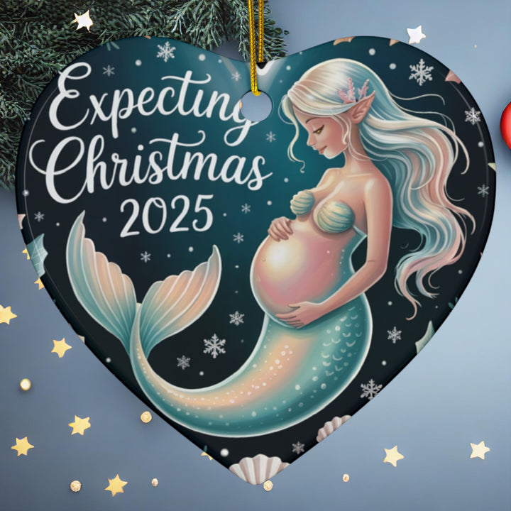 Mermaid Expecting Ornament – Christmas 2025 Holiday Keepsake & Baby Announcement Gift