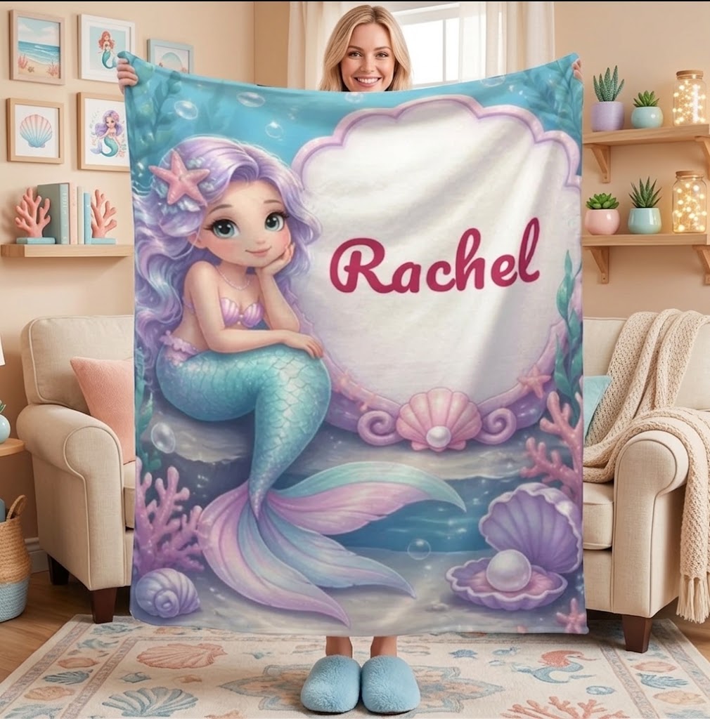 Personalized Mermaid Blanket Throw | Custom Name Gift