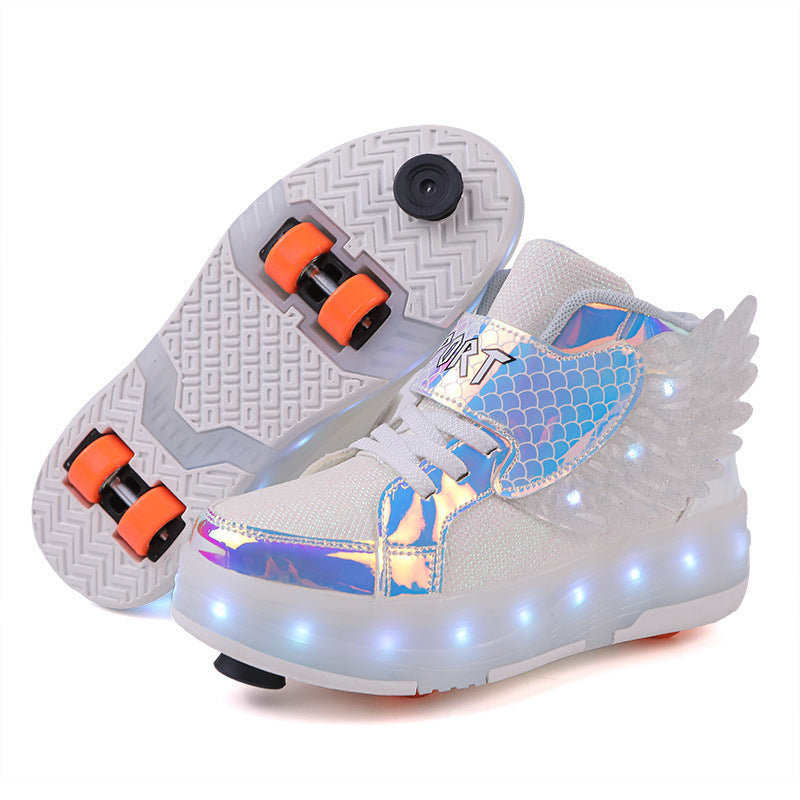 Kids’ Double-Wheel LED Light-Up Roller Skates with Wings