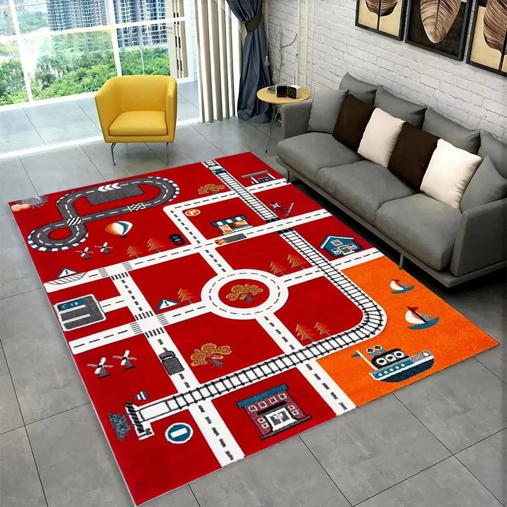 Kids’ Racing Track Flannel Playroom Rug