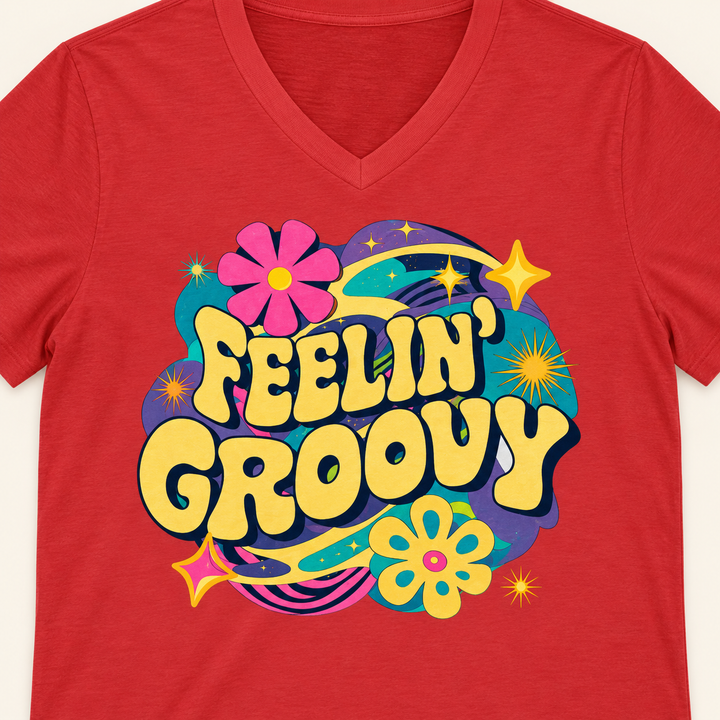 Unisex Jersey Short Sleeve V-Neck Tee - Feeling Groovy