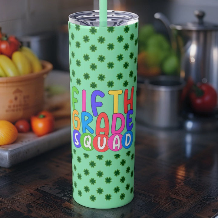 Fifth Grade Squad Colorful Skinny Tumbler with Straw, Colorful Skinny Tumbler with Straw, 20oz, Back to School Gift,