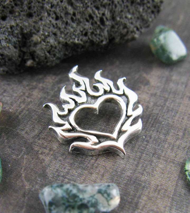 Flaming Heart Pendant | Handmade 925 Sterling Silver Necklace