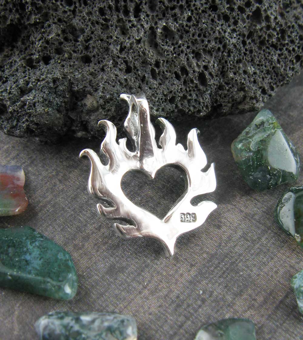 Flaming Heart Pendant | Handmade 925 Sterling Silver Necklace