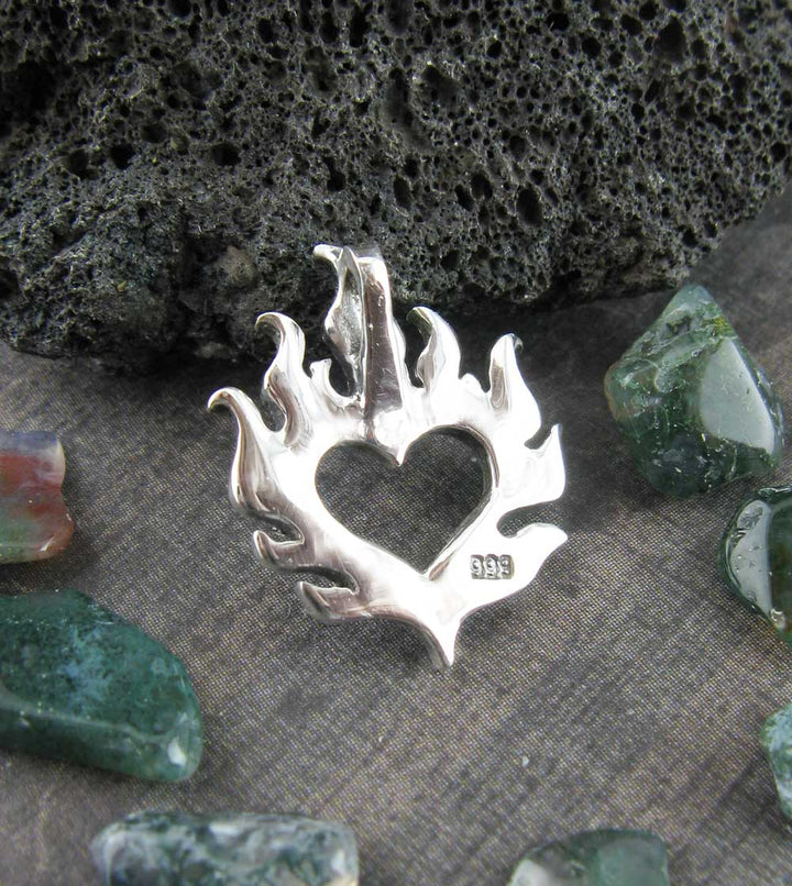 Flaming Heart Pendant | Handmade 925 Sterling Silver Necklace