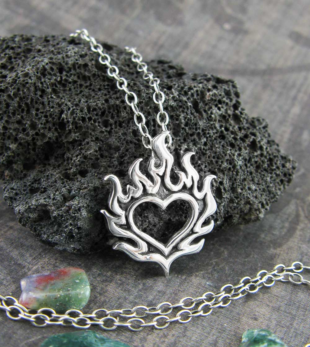 Flaming Heart Pendant | Handmade 925 Sterling Silver Necklace