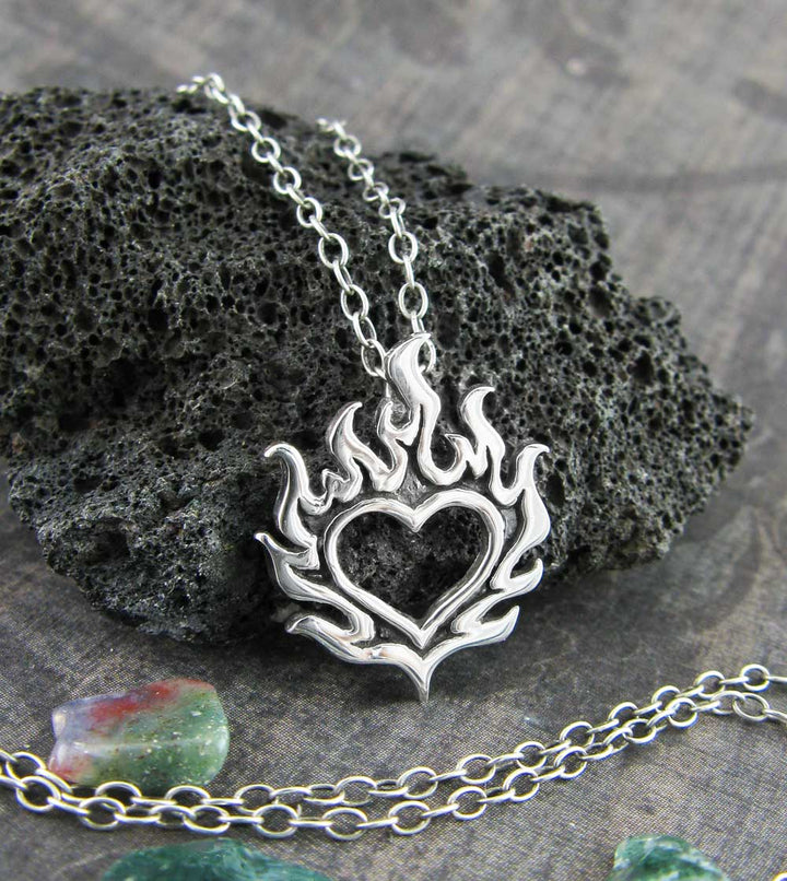Flaming Heart Pendant | Handmade 925 Sterling Silver Necklace