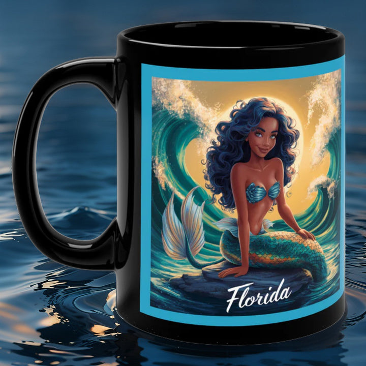 Black Coffee Mug, 11oz - Florida Mermaid